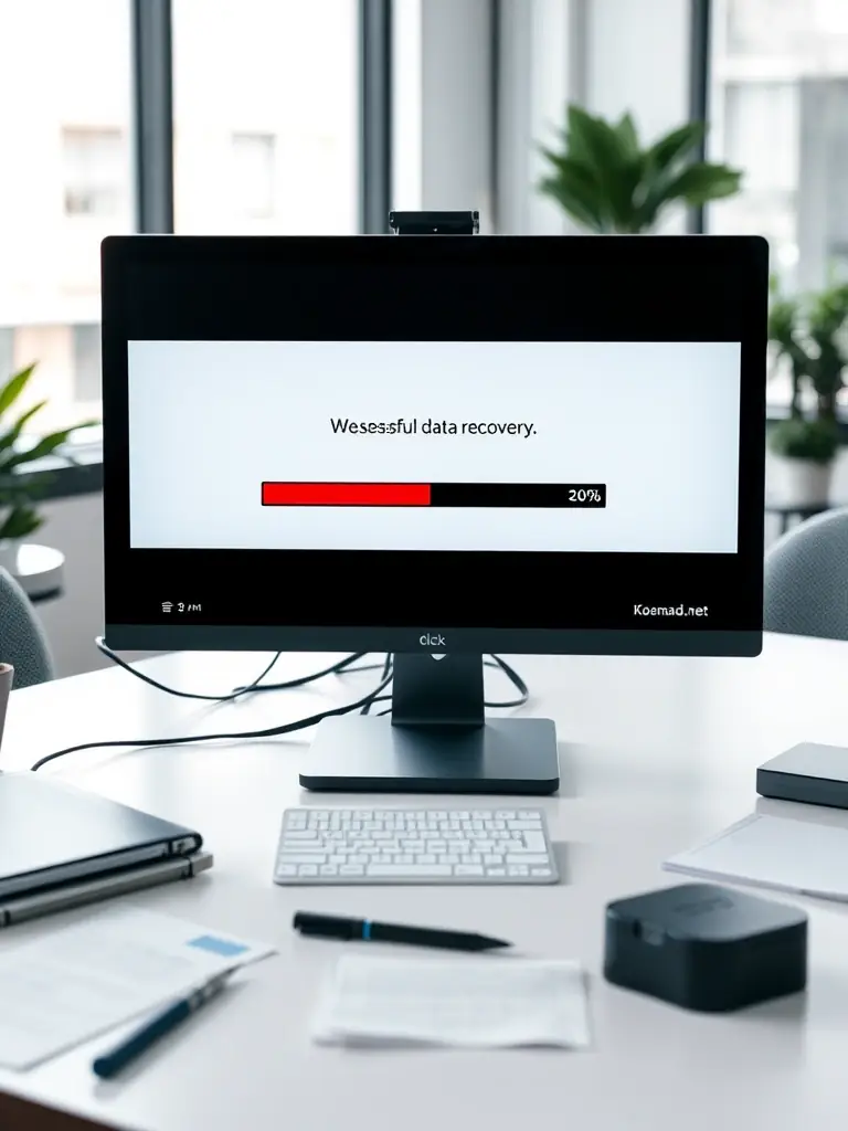 An image of a computer screen displaying a successful data recovery process, emphasizing the reliability of Koenraad.net's cloud recovery services.