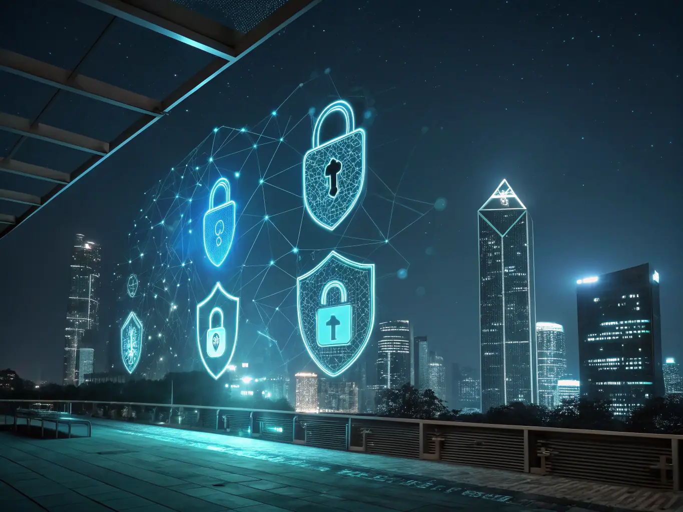An image showing a secure network setup with firewalls and antivirus software, highlighting the layers of protection.