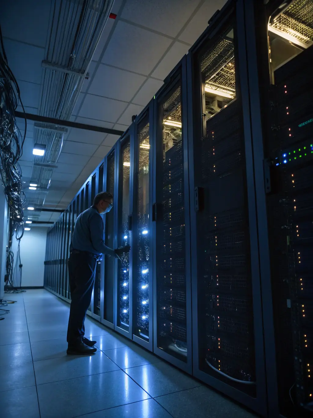 An image of a secure data center with multiple servers, highlighting the physical security and redundancy measures in place to protect client data.