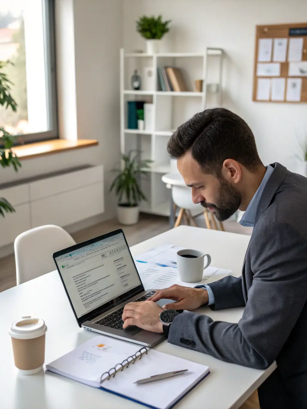 A person working seamlessly on a laptop in a bright, modern office, accessing files from the cloud, showcasing the accessibility benefit of Koenraad.net's cloud services.
